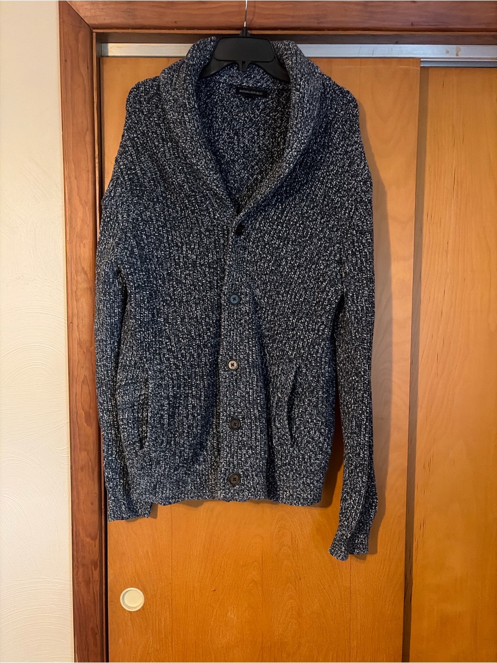 Banana Republic Men’s Shawl Collar Cardigan in Navy and White Mix